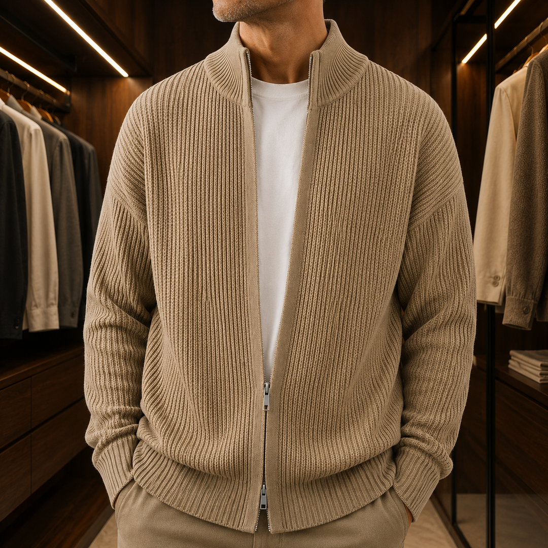 Stand Collar Zip Cardigan