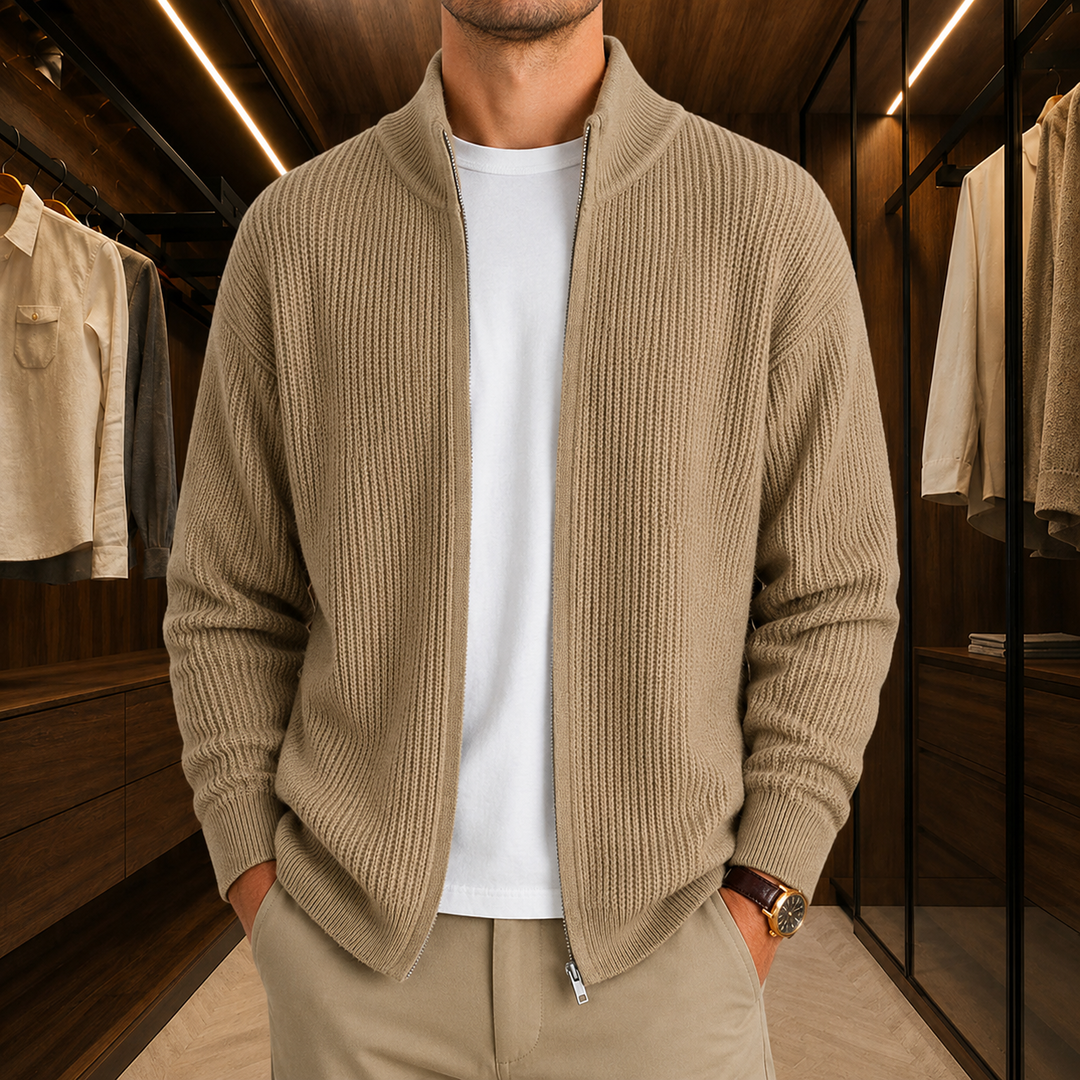 Stand Collar Zip Cardigan