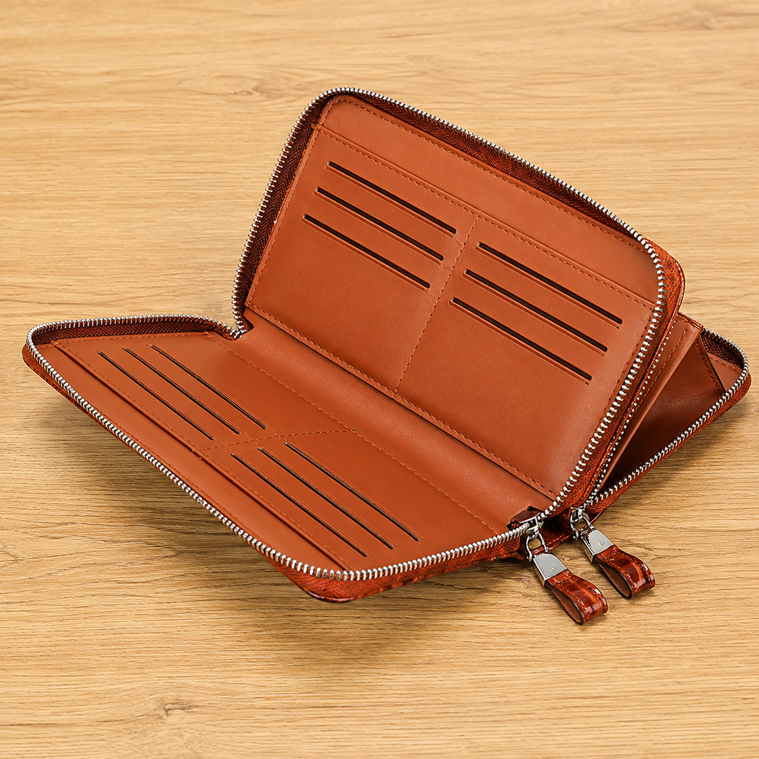 Dual-Zip Crocodile Pattern Wallet