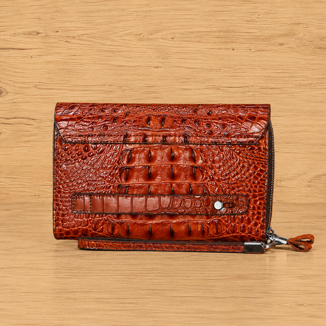 Dual-Zip Crocodile Pattern Wallet