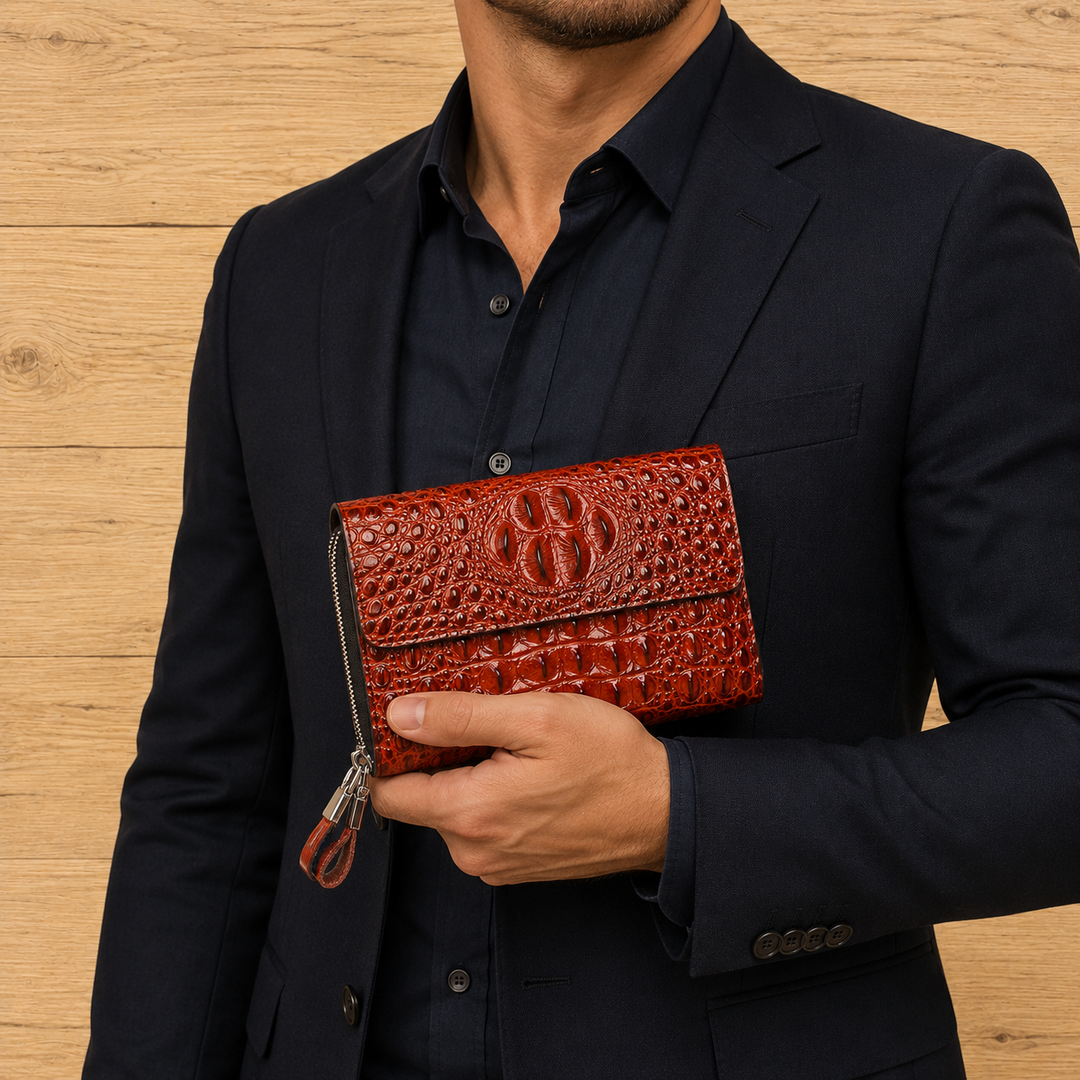 Dual-Zip Crocodile Pattern Wallet