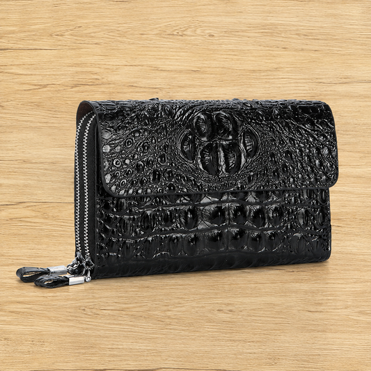 Dual-Zip Crocodile Pattern Wallet