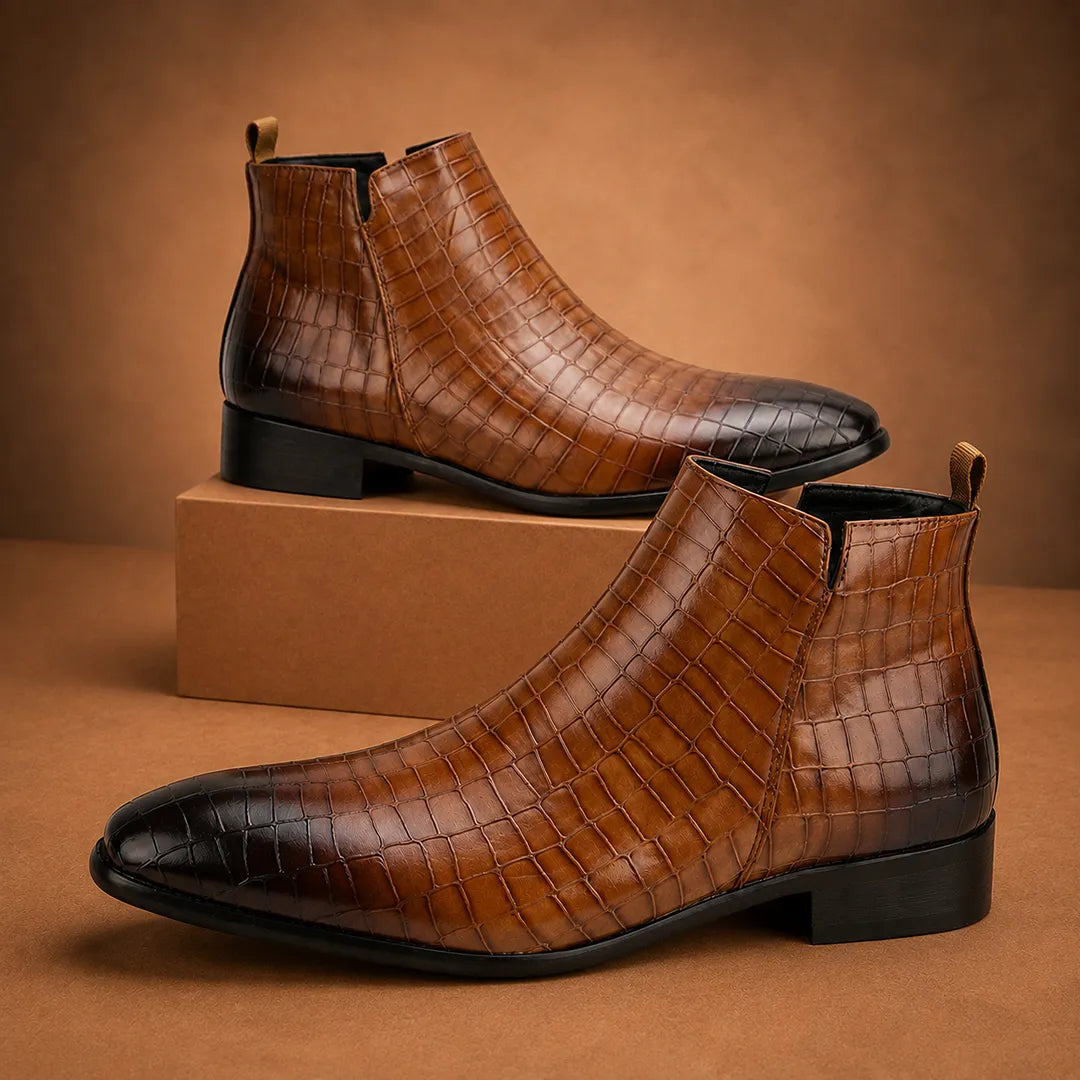 Croc Texture Ankle Boots