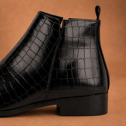 Croc Texture Ankle Boots