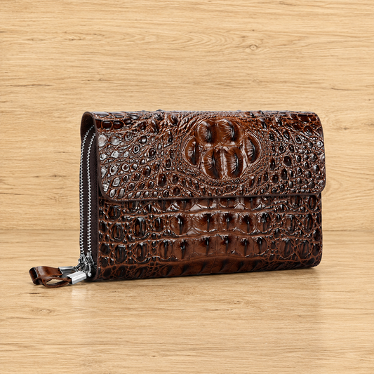 Dual-Zip Crocodile Pattern Wallet