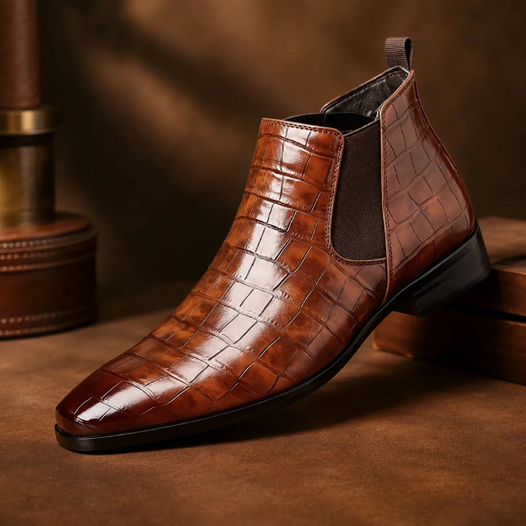 Glossy Textured Chelsea Boots