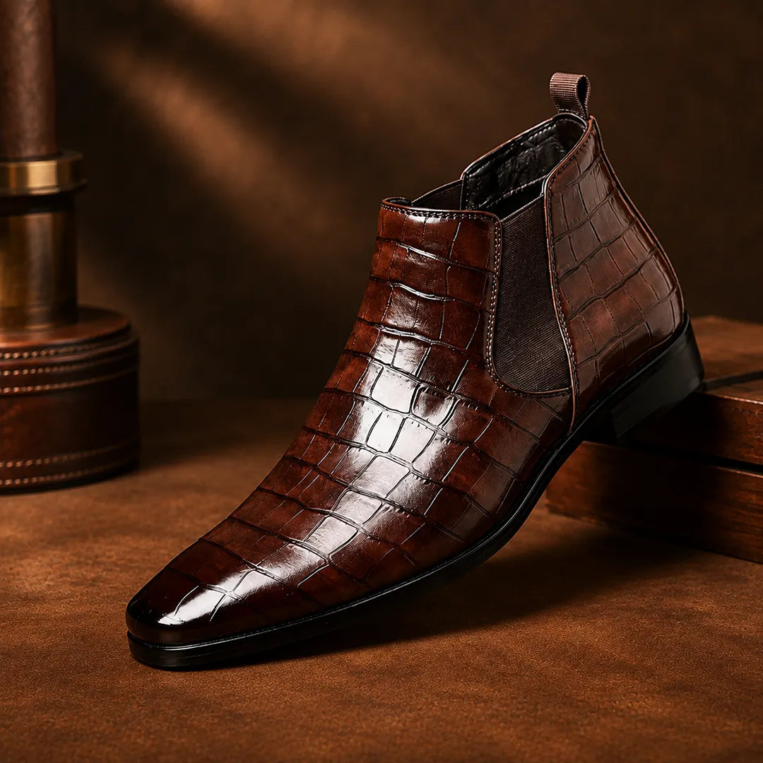 Glossy Textured Chelsea Boots