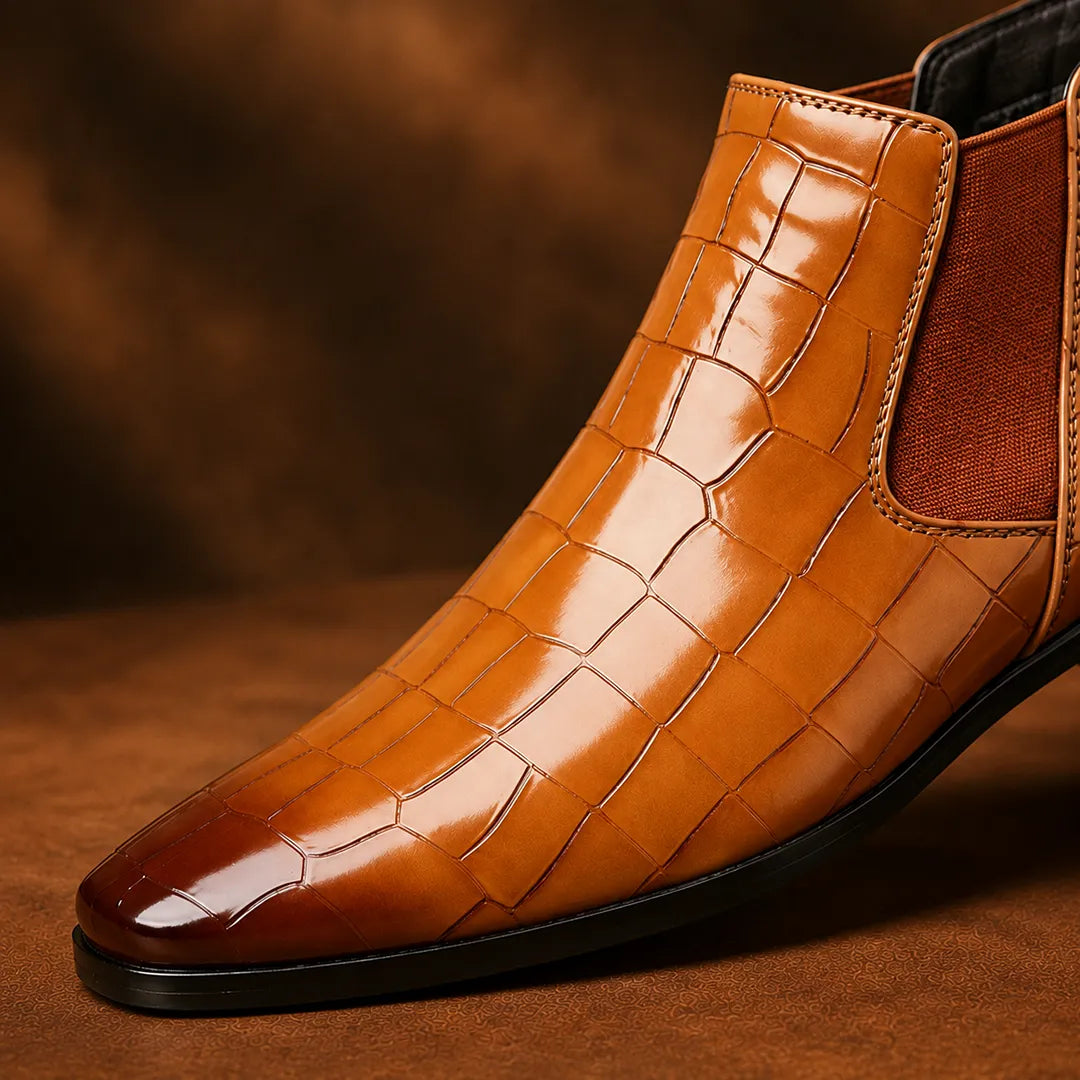 Glossy Textured Chelsea Boots