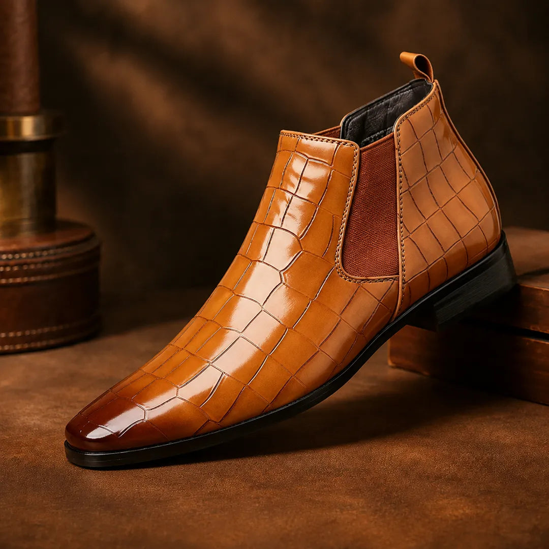 Glossy Textured Chelsea Boots
