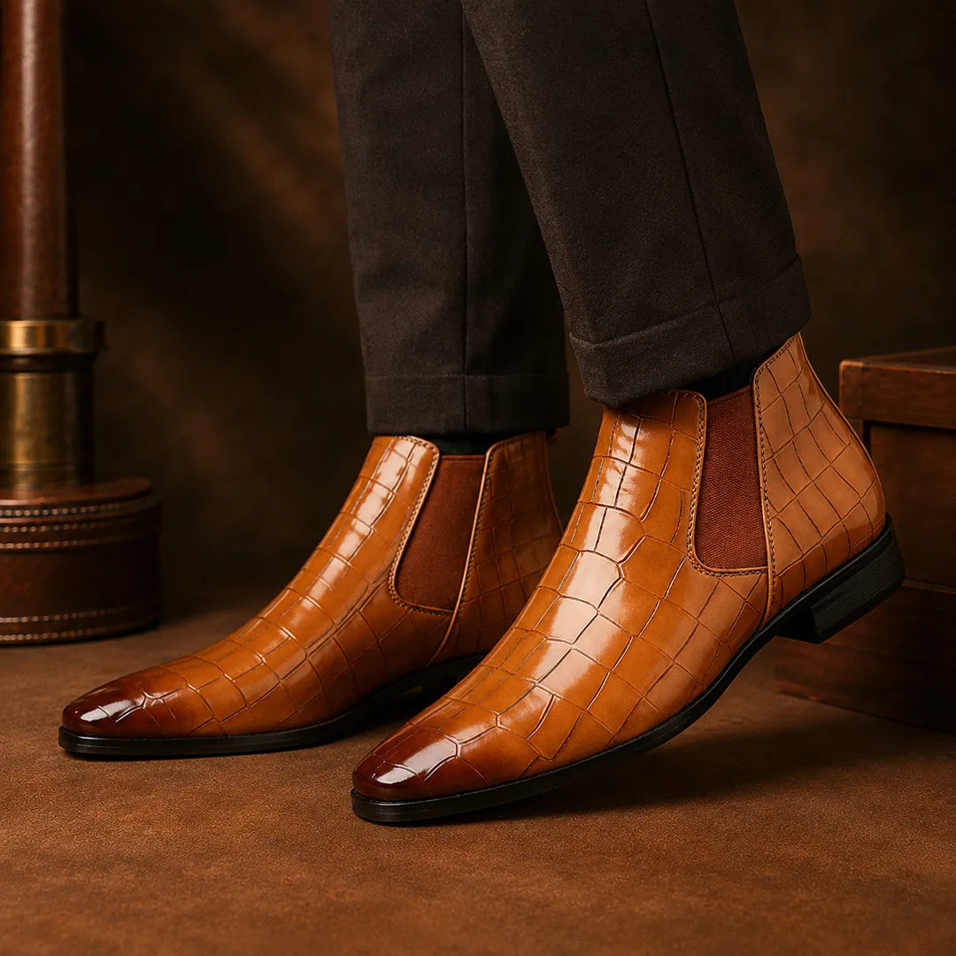 Glossy Textured Chelsea Boots