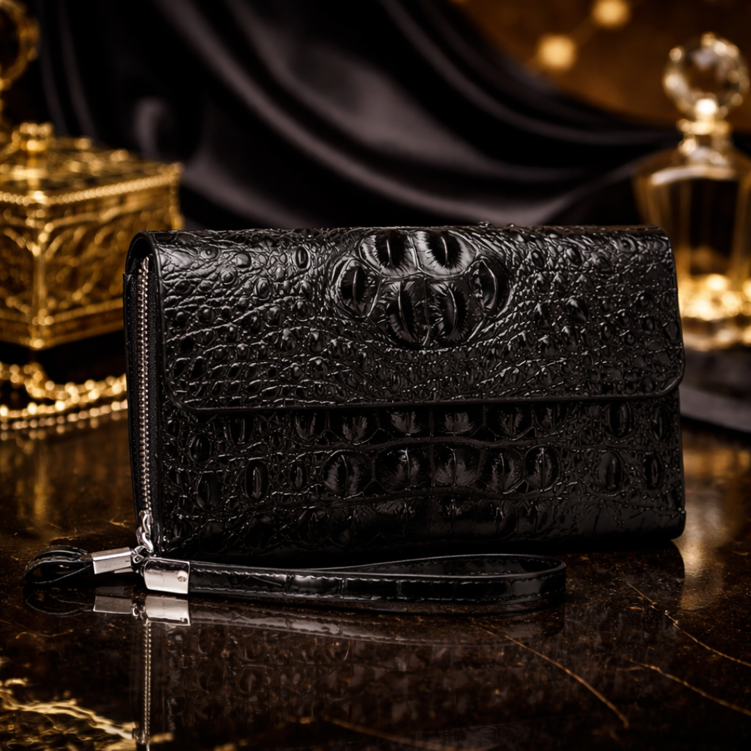 Croc-Textured Luxury Wallet