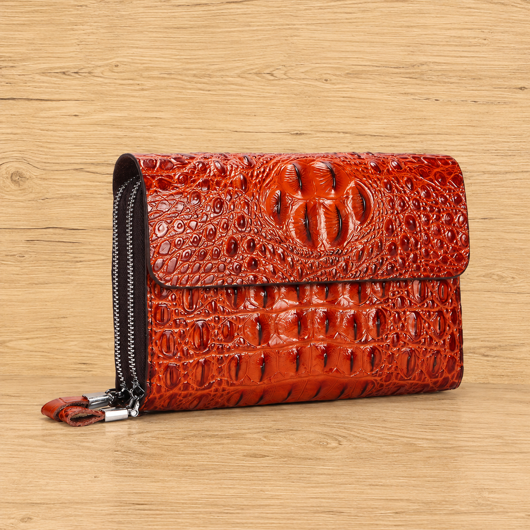 Dual-Zip Crocodile Pattern Wallet