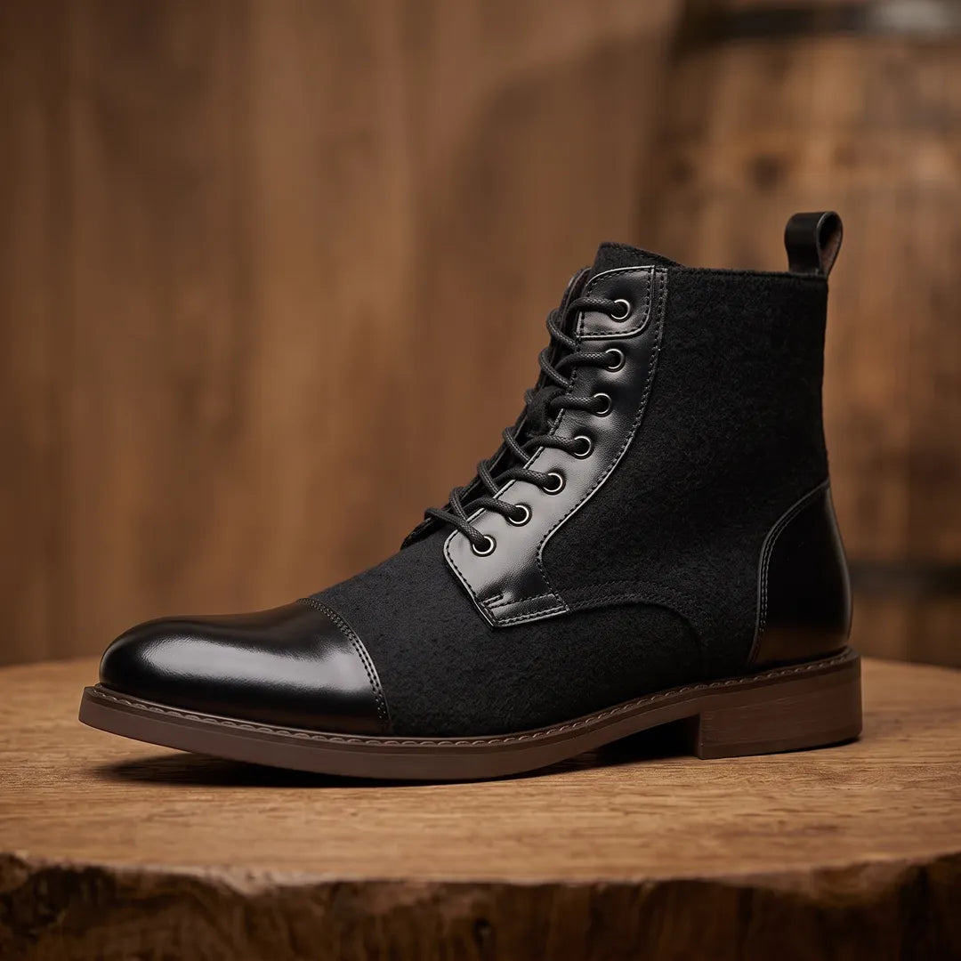 Mixed Texture Lace-Up Boots