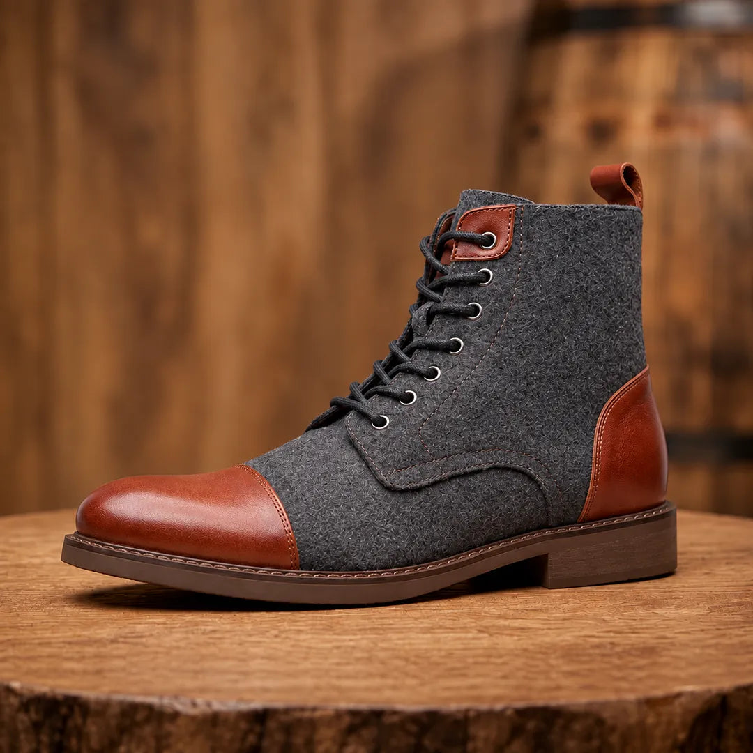 Mixed Texture Lace-Up Boots