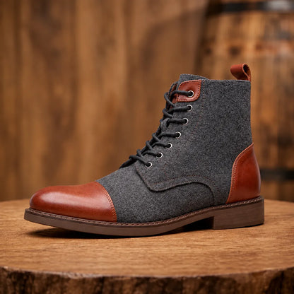 Mixed Texture Lace-Up Boots