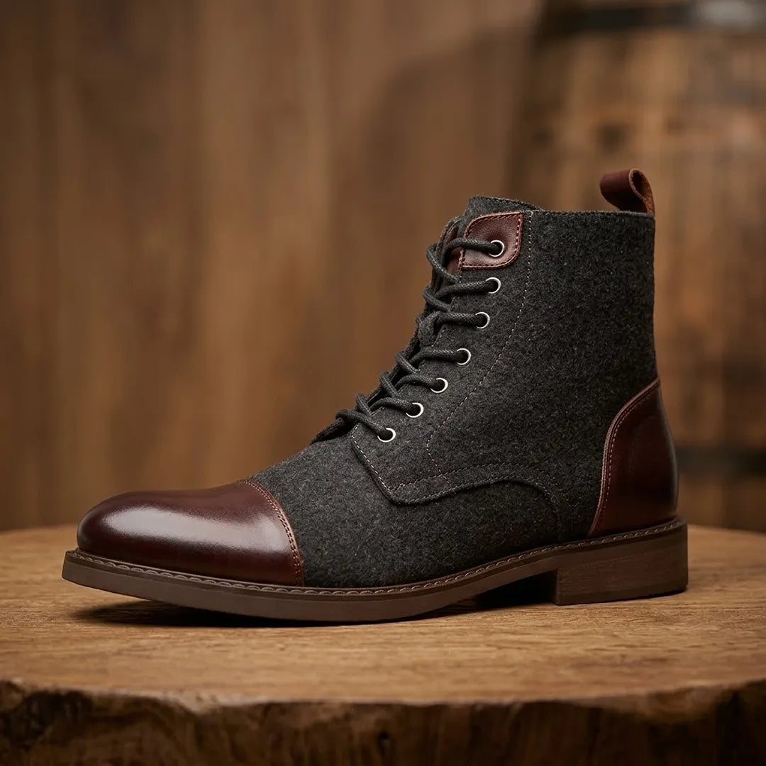 Mixed Texture Lace-Up Boots