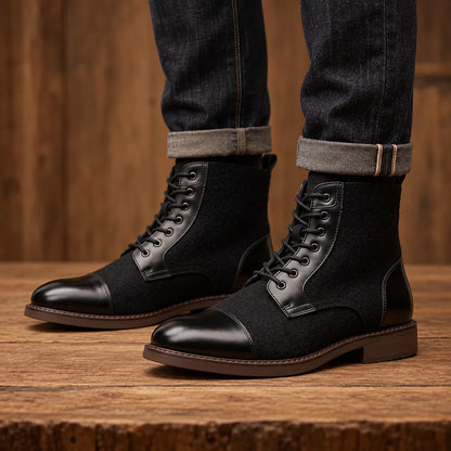 Mixed Texture Lace-Up Boots