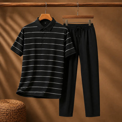 Striped Polo & Pants Set