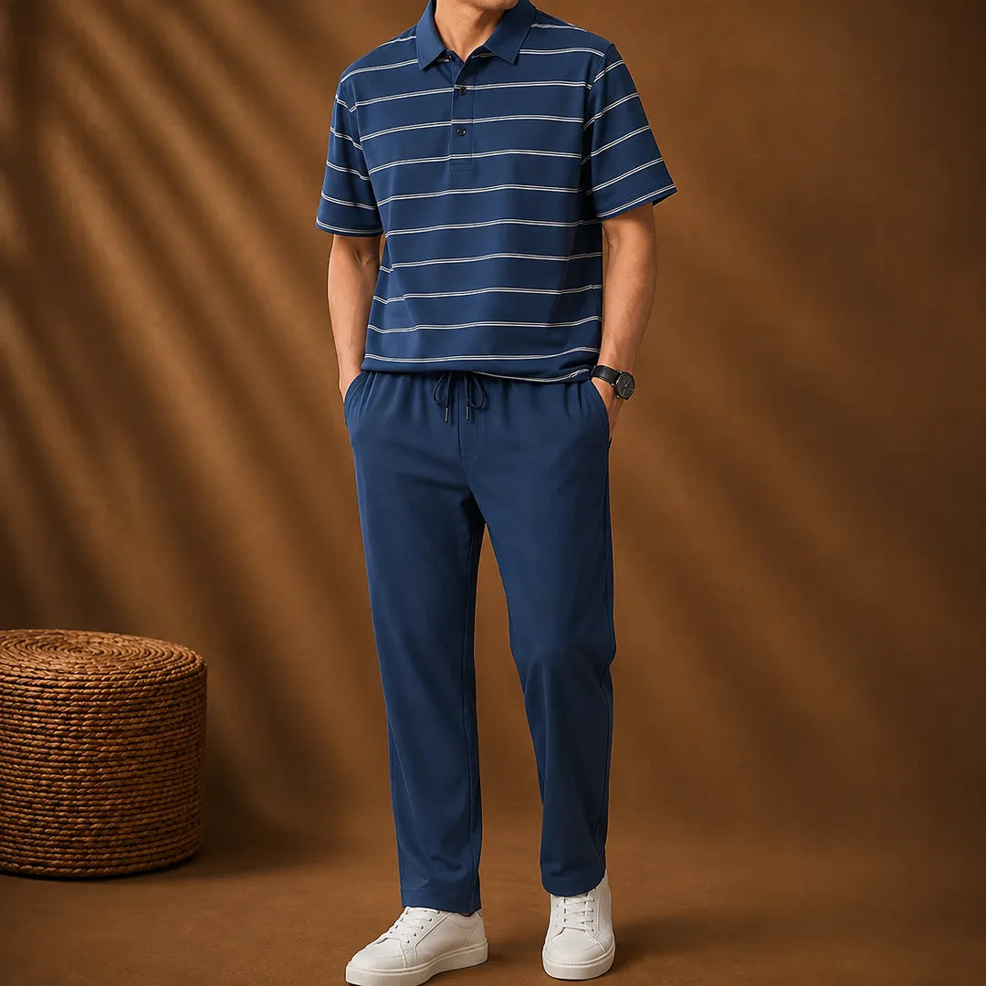Striped Polo & Pants Set
