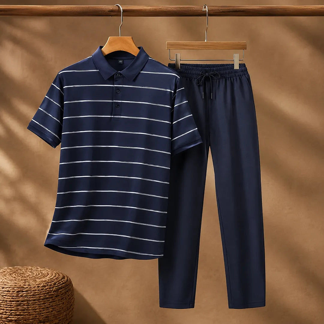 Striped Polo & Pants Set