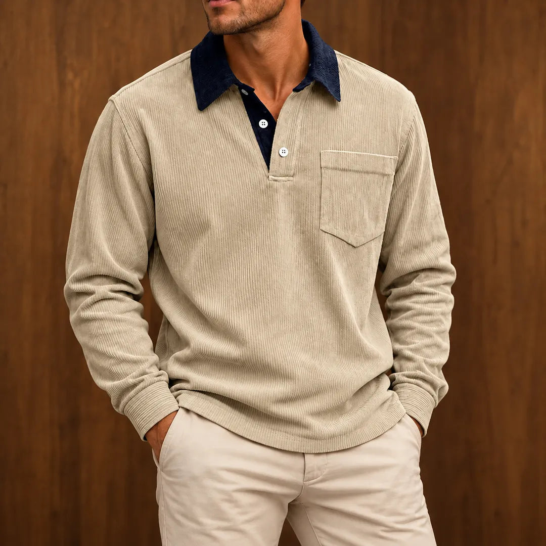 Textured Contrast Collar Pullover