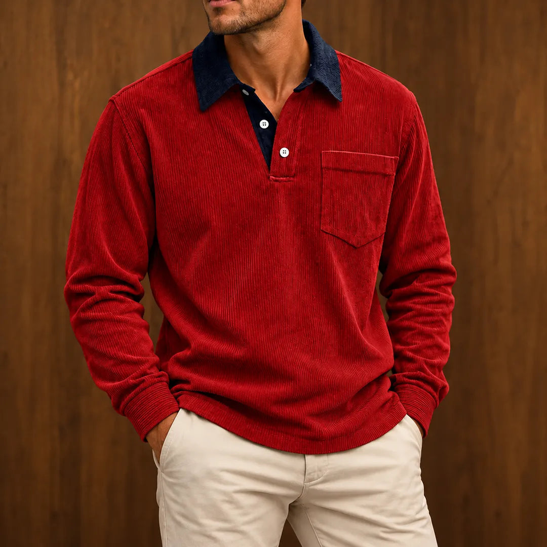 Textured Contrast Collar Pullover