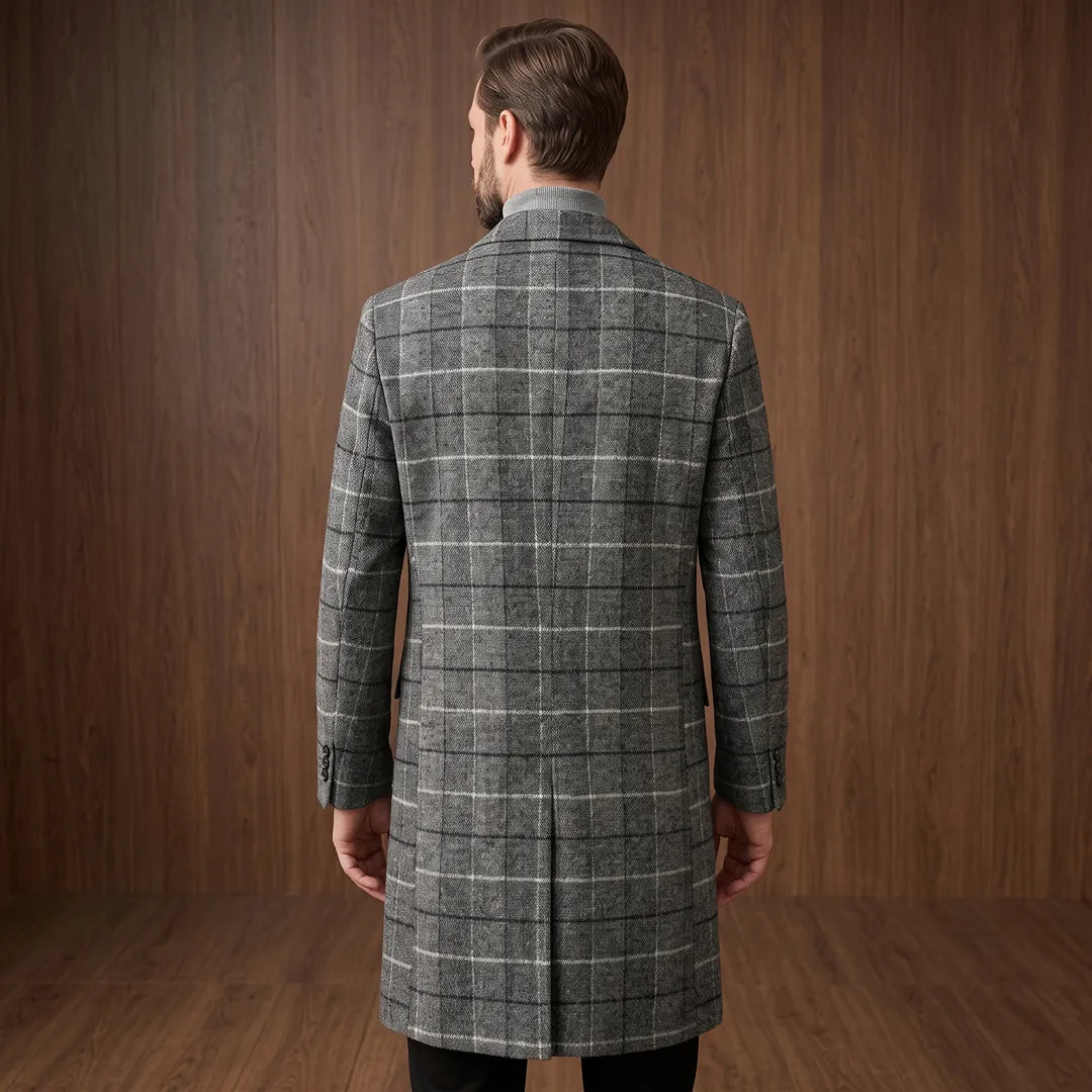 Textured Plaid Long Coat