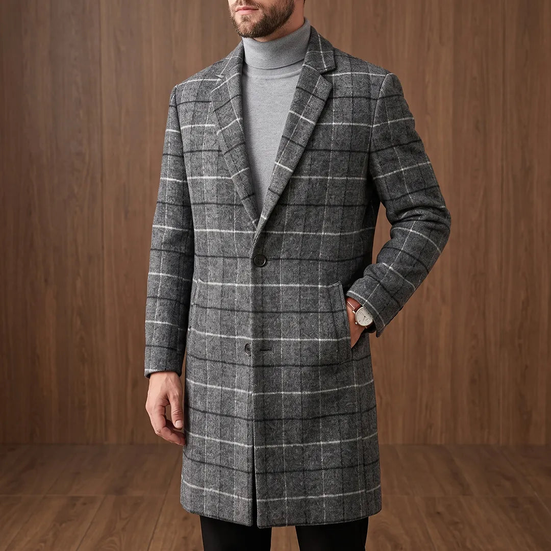 Textured Plaid Long Coat