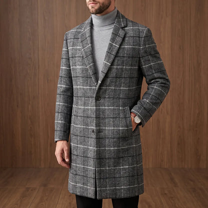 Textured Plaid Long Coat