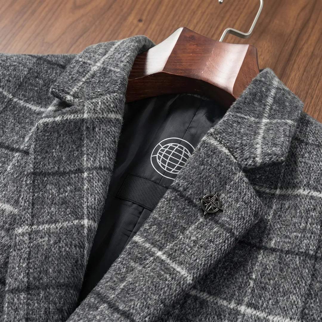 Textured Plaid Long Coat