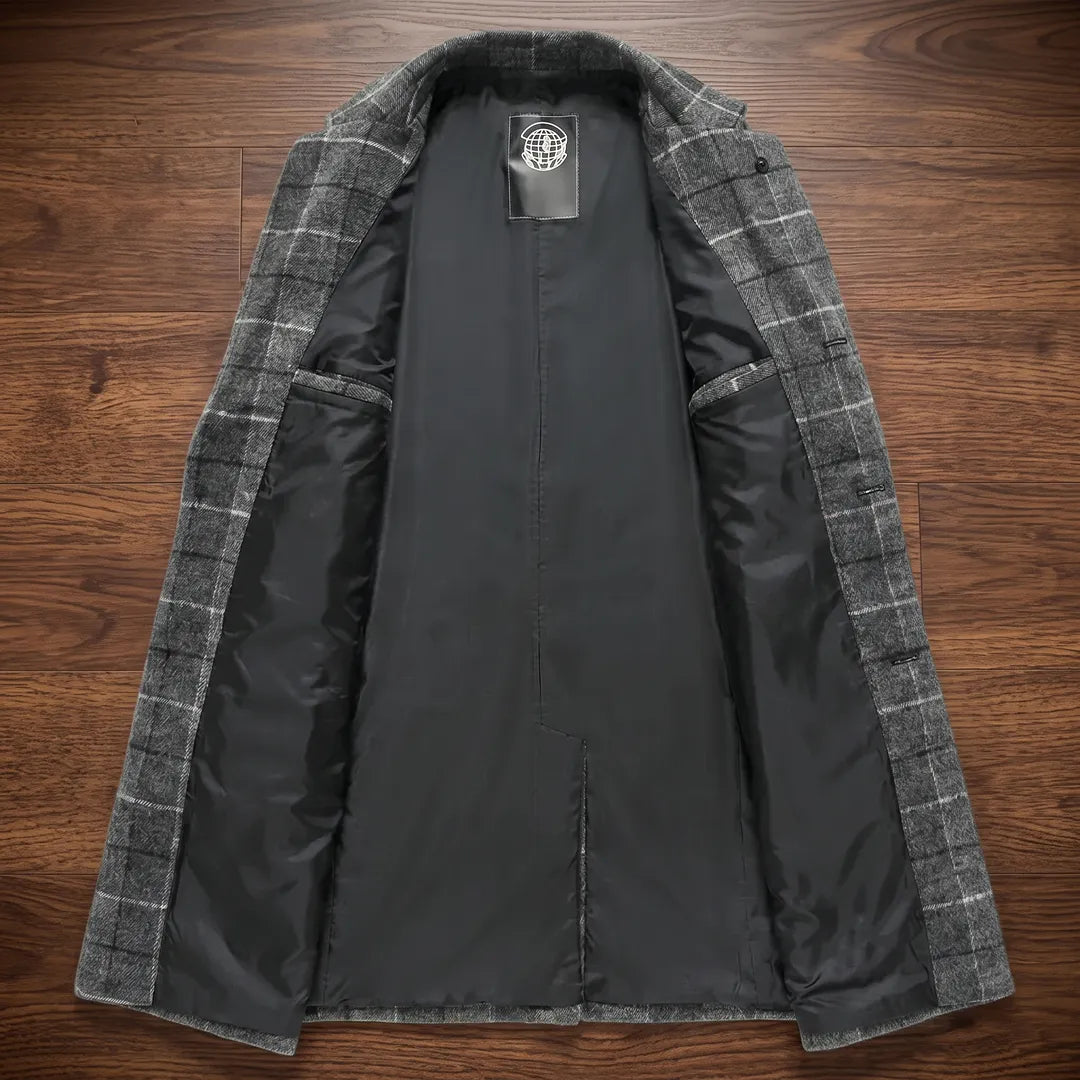 Textured Plaid Long Coat