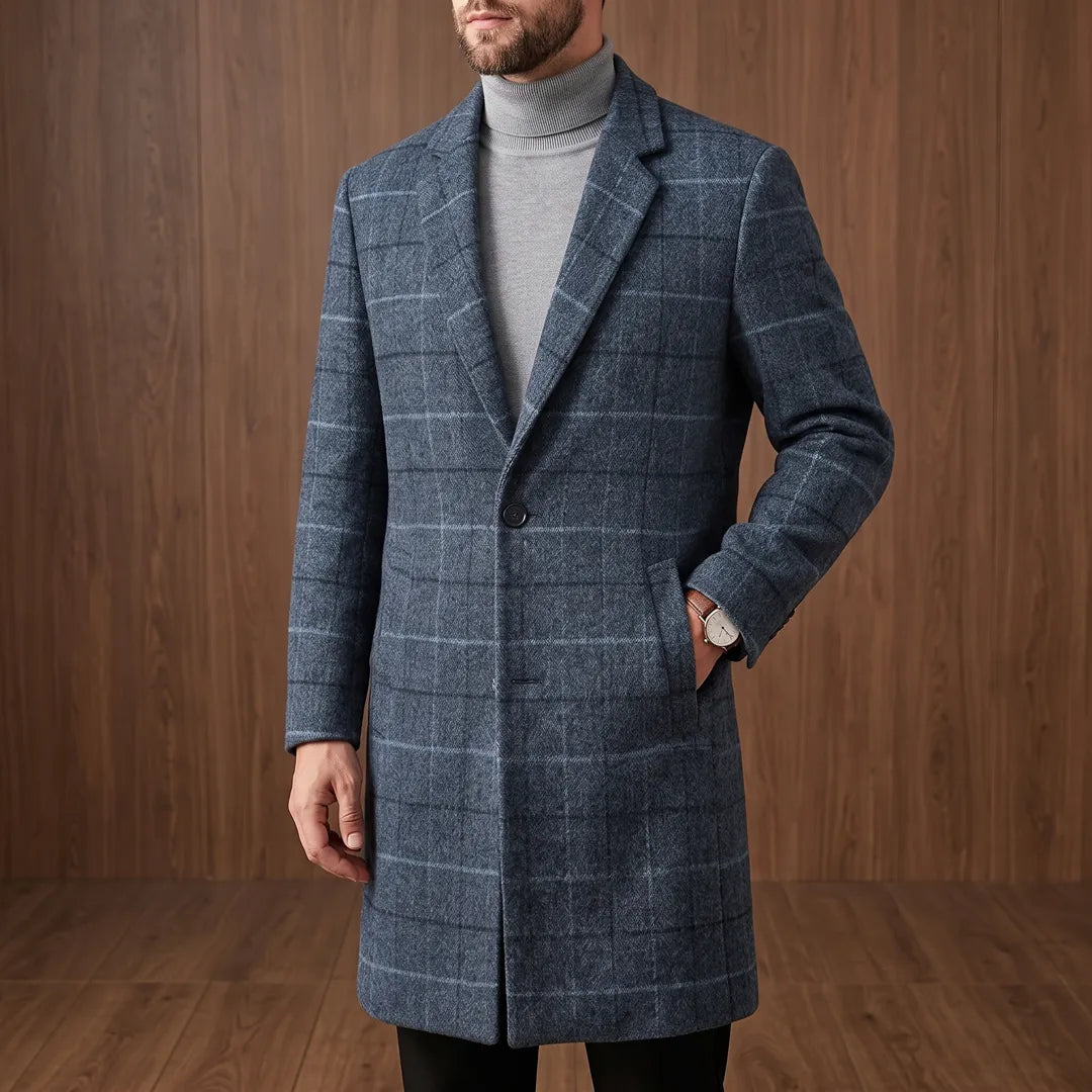 Textured Plaid Long Coat