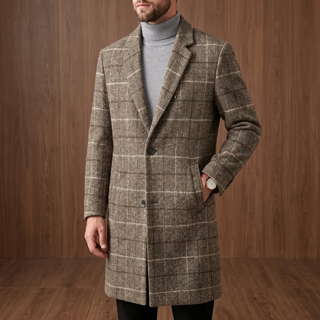 Textured Plaid Long Coat