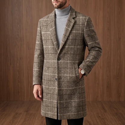 Textured Plaid Long Coat