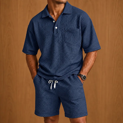 Textured Polo Shorts Set