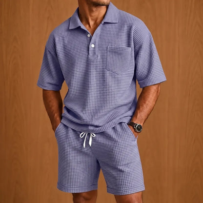 Textured Polo Shorts Set