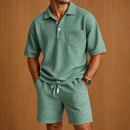 Textured Polo Shorts Set