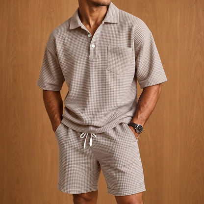 Textured Polo Shorts Set