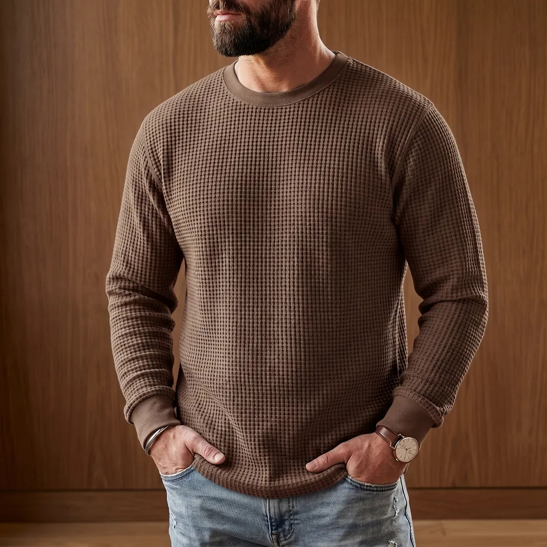 Waffle-Knit Pullover Sweater