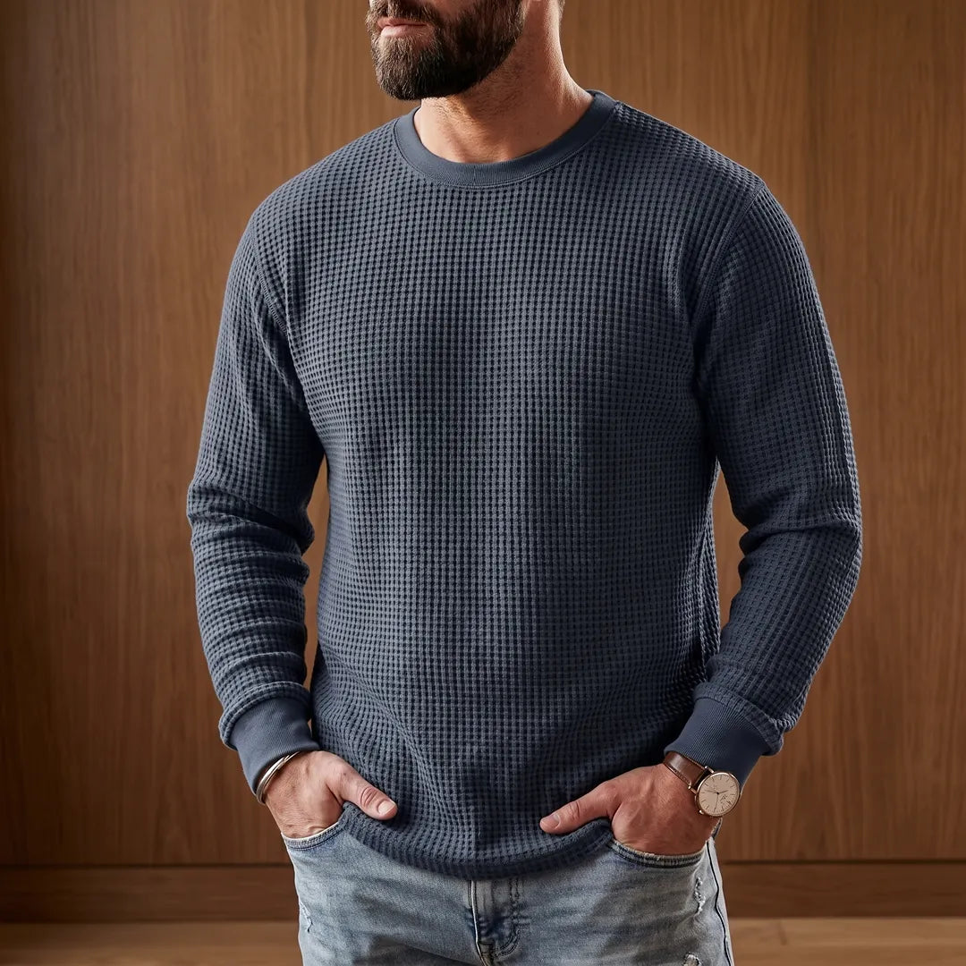 Waffle-Knit Pullover Sweater