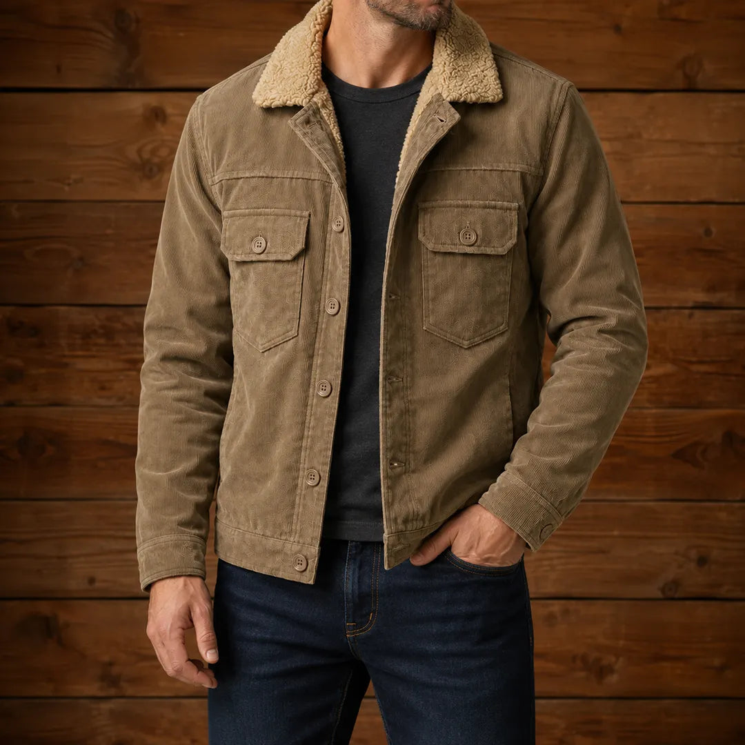 Warm-Lined Corduroy Button Jacket