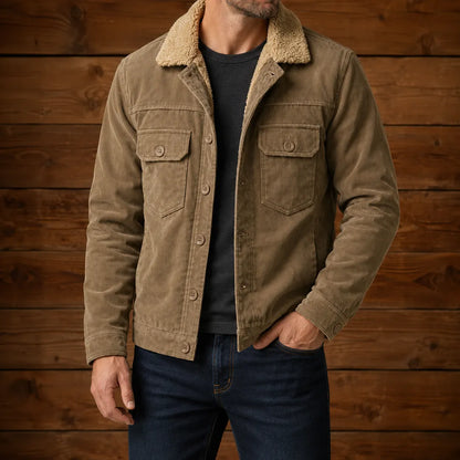 Warm-Lined Corduroy Button Jacket