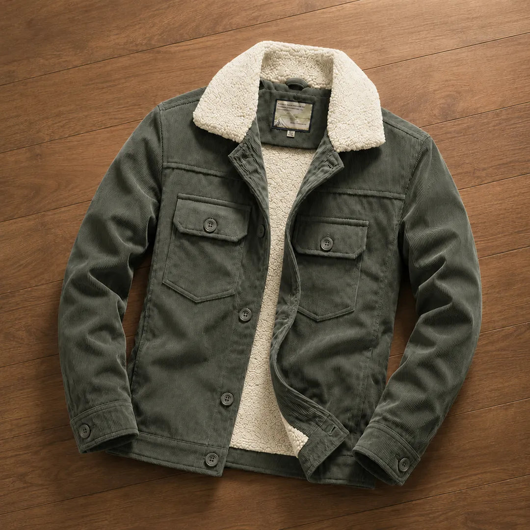 Warm-Lined Corduroy Button Jacket