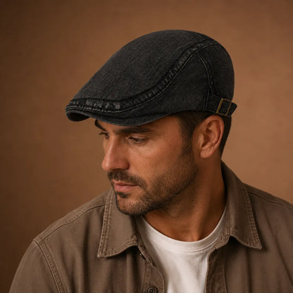 Washed Denim Flat Cap